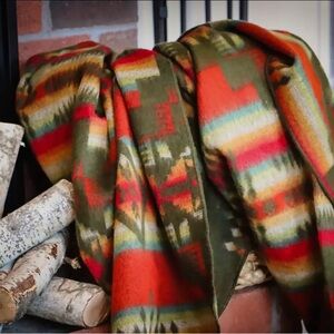 Cozy Southwestern Blanket - Green, Red, Orange